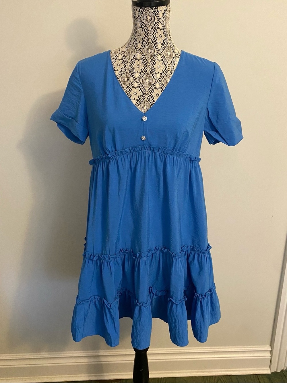 Zara Bright Blue Tiered Mini Dress